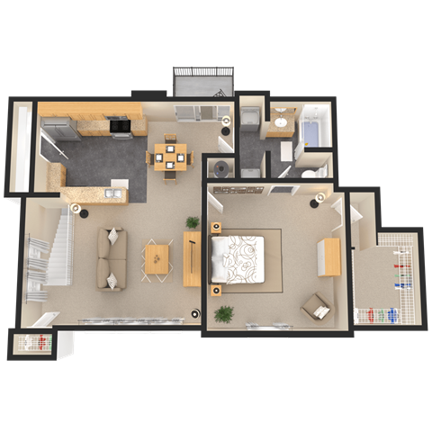 Floor plan for 1 bed, 1 bath, 966 sqft